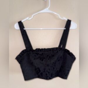 Free People Ruffle Black Lace Crop Top w/ Adjustable Buttons size‎ 12